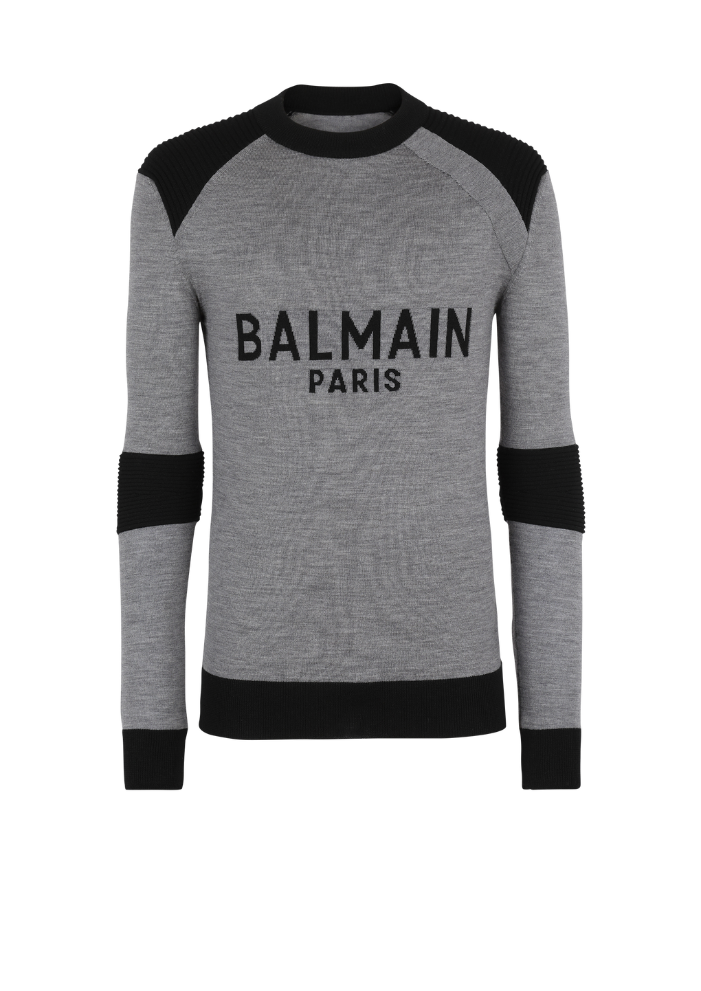 Wool jumper with Balmain Paris logo, grey, hi-res