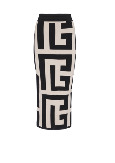 Mid-length knit skirt with maxi Balmain monogram print