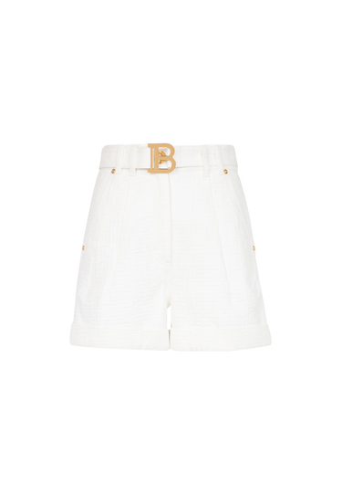 Denim high-waisted shorts with Balmain buckle