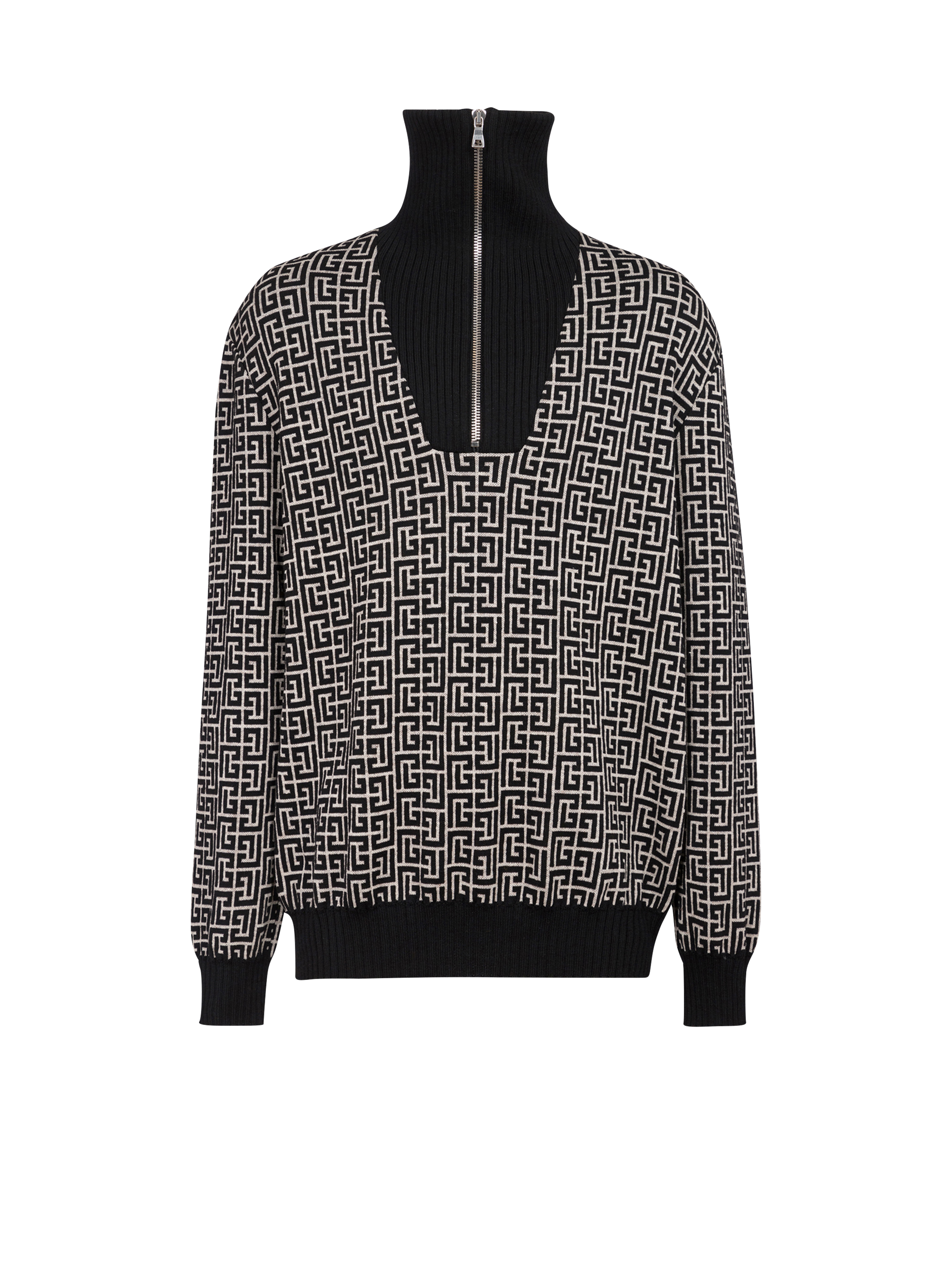 Balmain monogram wool turtleneck sweater, black