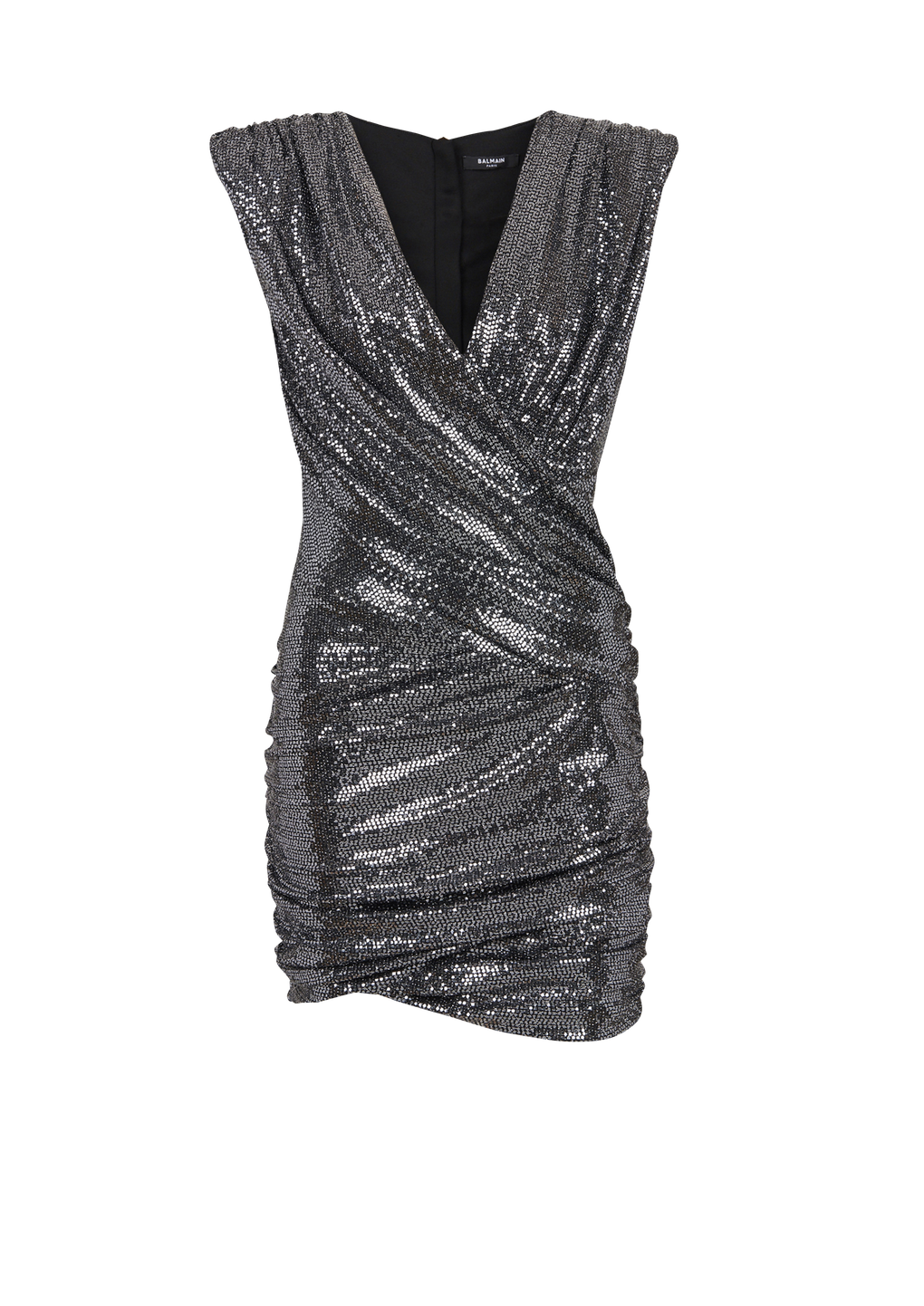 Short draped jersey dress with sequins, silver, hi-res