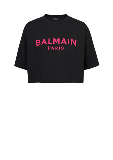 EXCLUSIVE - Cropped cotton T-shirt with Balmain logo print