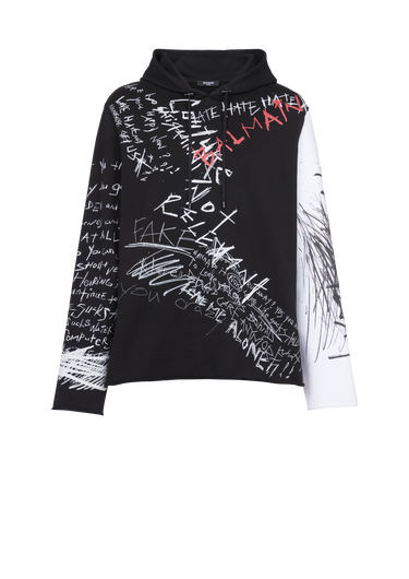 Hooded cotton sweatshirt with graffiti Balmain logo print