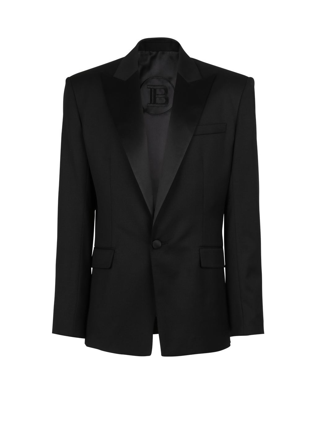 Wool blazer with satin collar, black, hi-res