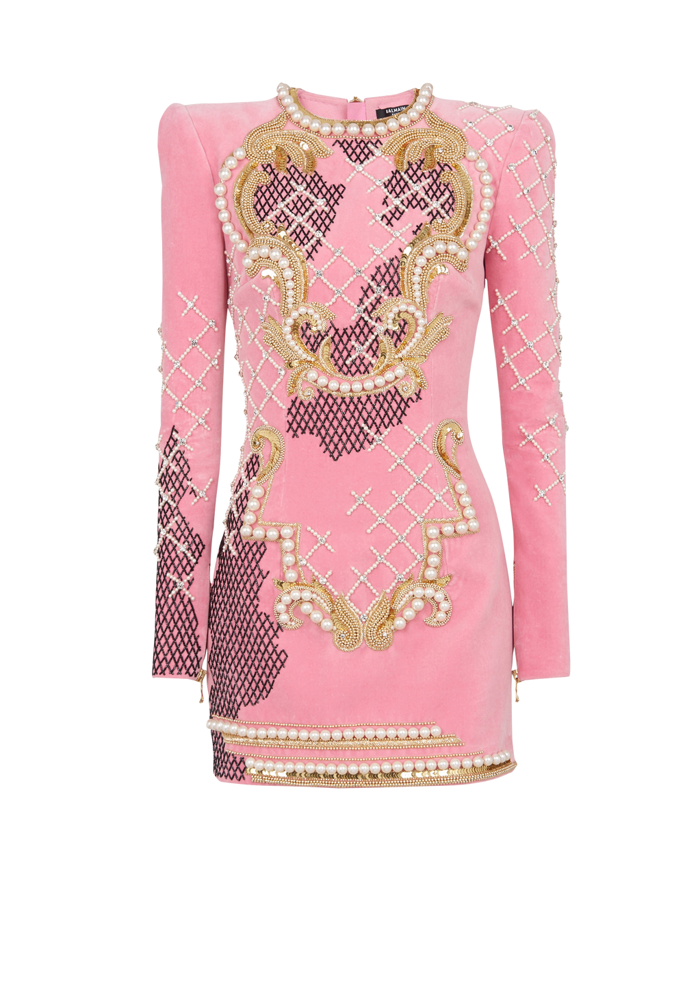 Velvet dress with embroidery, pink, hi-res