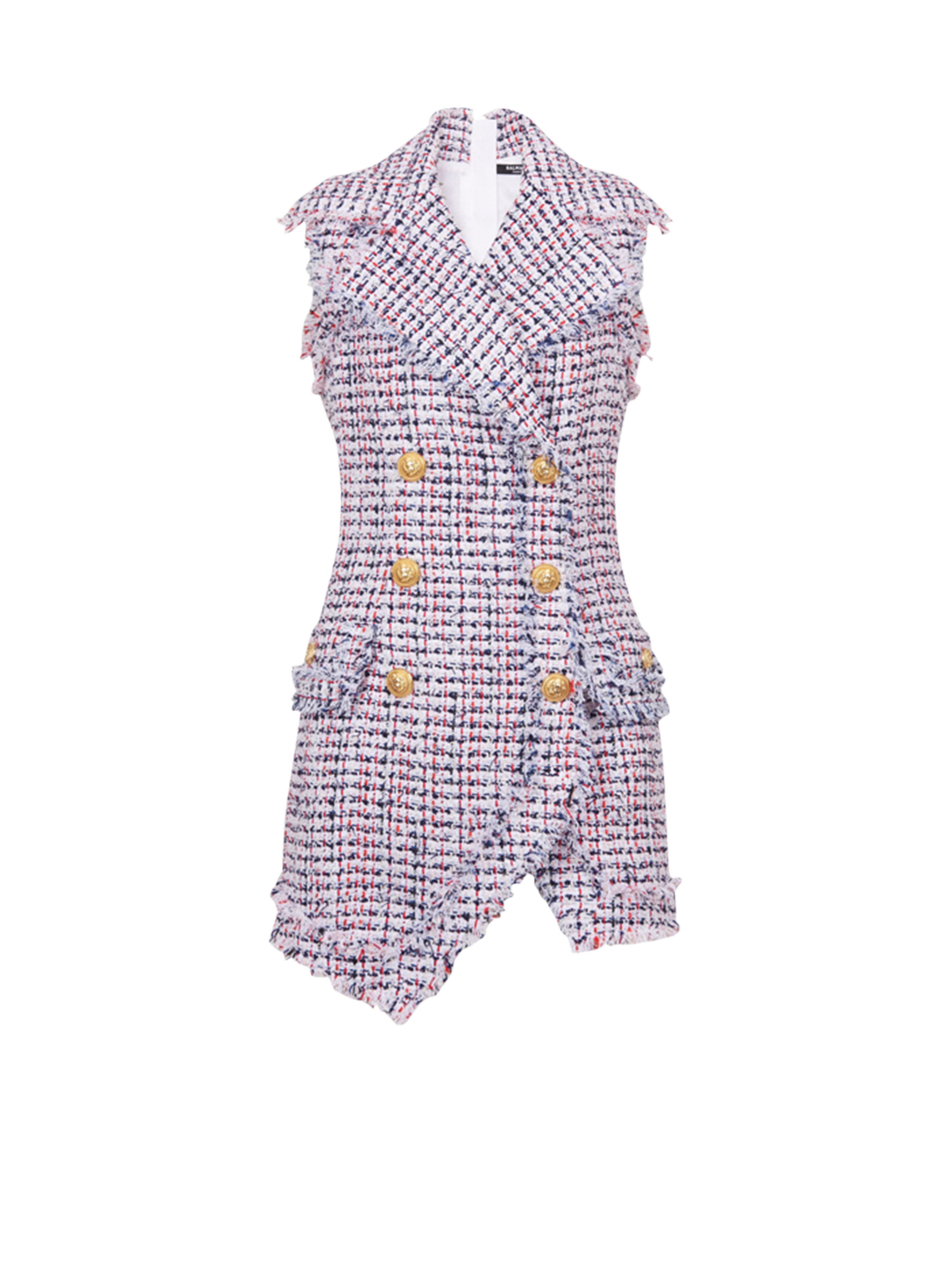 HIGH SUMMER CAPSULE - Short tweed dress with double-breasted gold-tone buttoned fastening, multicolor