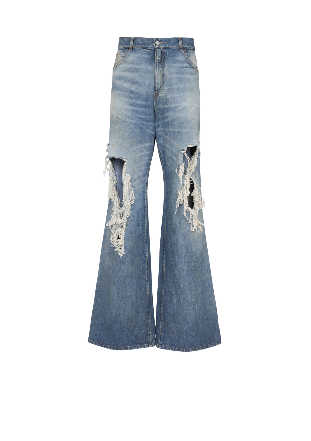 Wide-legged ripped cotton jeans, blue, hi-res