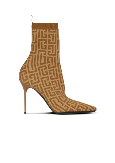 Bicolor stretch knit Skye ankle boots with Balmain monogram