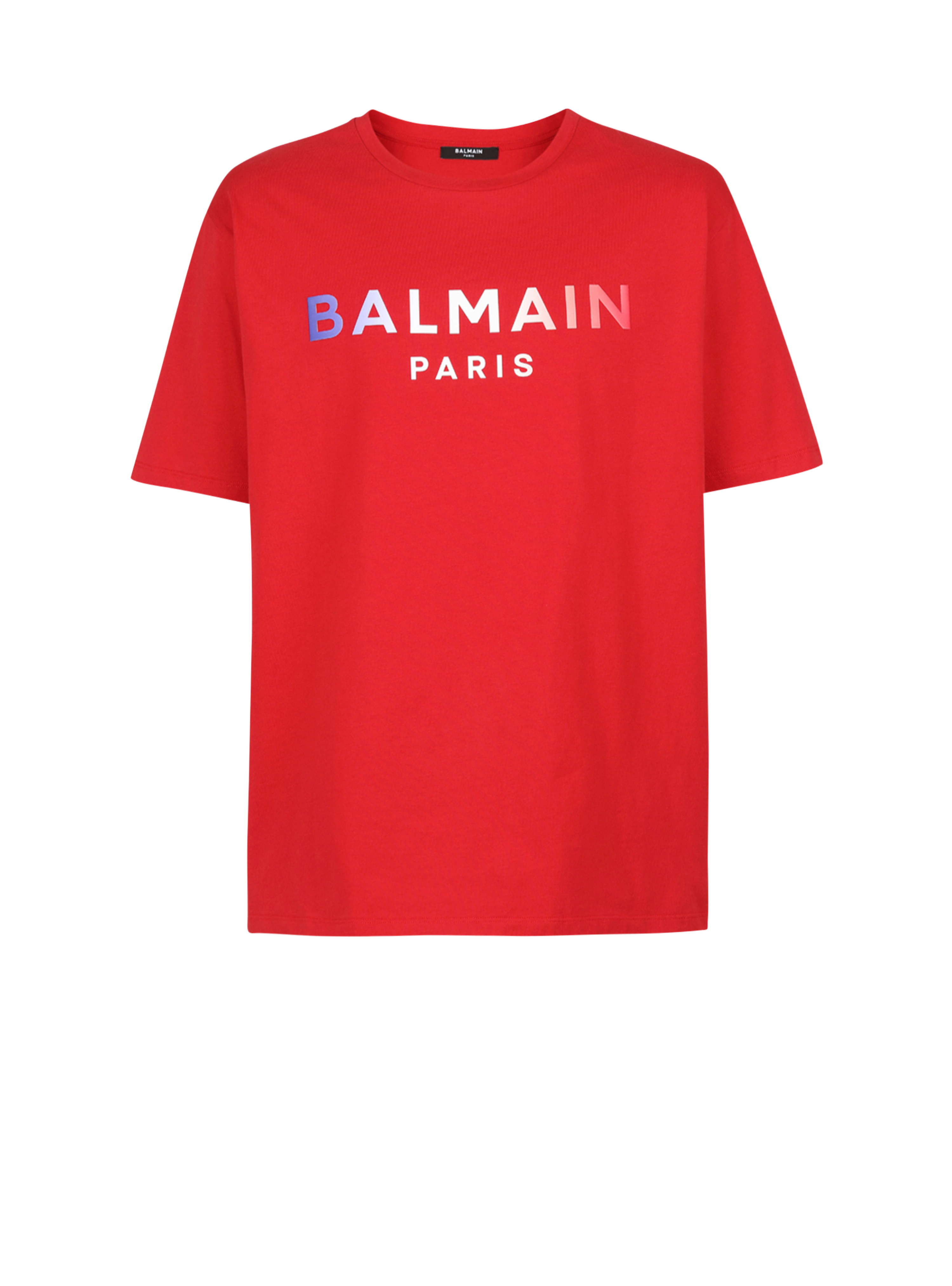 HIGH SUMMER CAPSULE -Cotton T-shirt with Balmain Paris tie-dye logo print, red